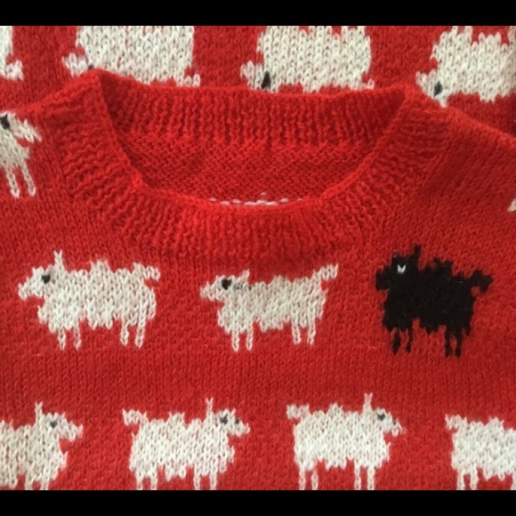 Red Sheep black pullover sweater Princess Diana replica hand knitted vintage - Picture 4 of 6